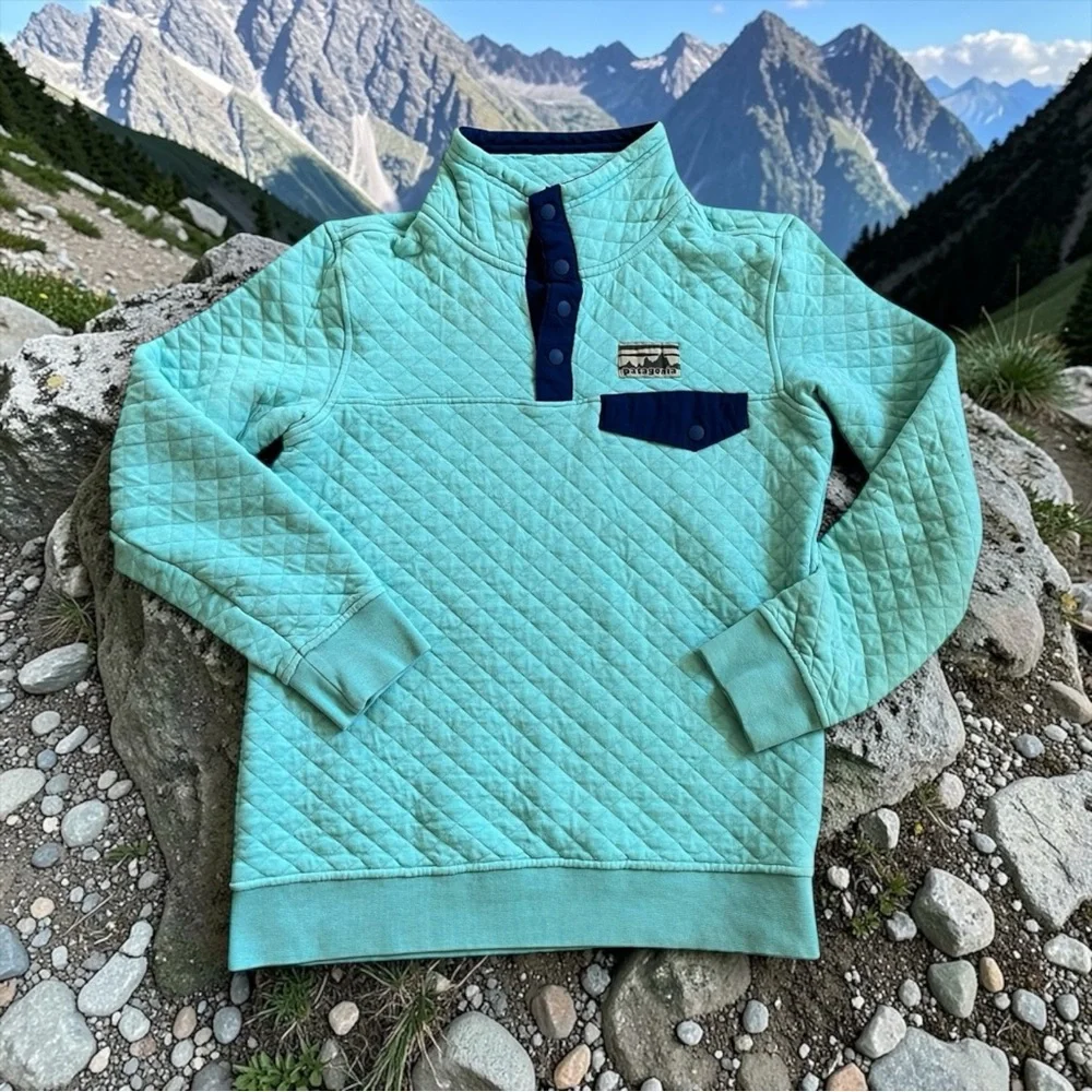 Patagonia Womens XS Organic Cotton Quilt Snap-T Pullover Light Blue‎ Jacket
